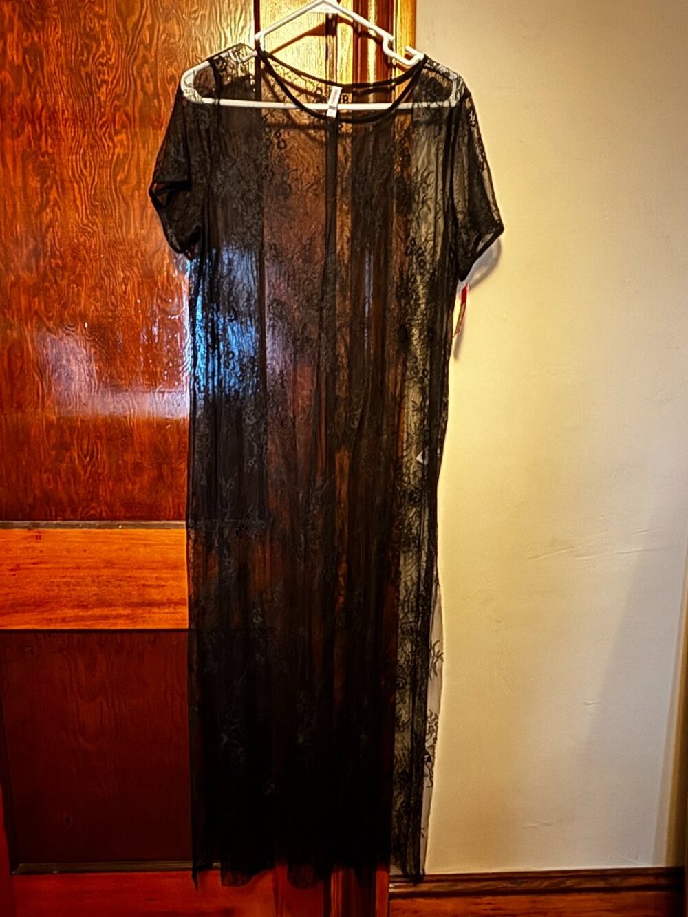 Xhilaration Black Lace Sheer Maxi Dress with High Side Slits Size Large NWT